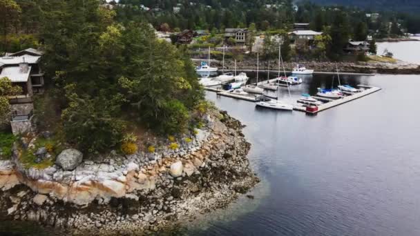 Flygfoto Farrington Cove Marina British Columbia — Stockvideo