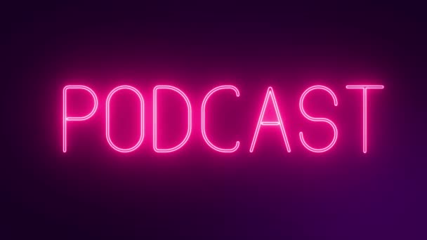Flickering Neon Sign Podcast Show Inglés Brillante Rosa Llamativo — Vídeo de stock