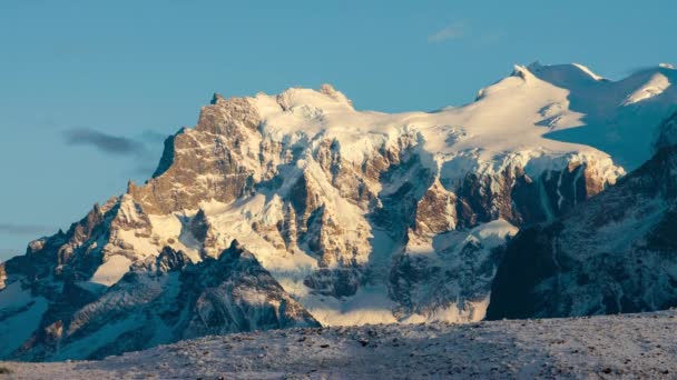 2016 Sunset Timelapse Side Snow Cinded Cerro Paine Grande 차단되다 — 비디오