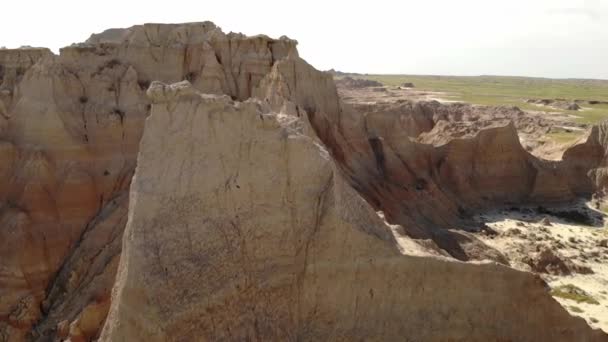 Drone Aerial View Steep Sandstone Cliffs Other Rock Formations Badlands — Stock Video
