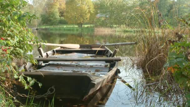 湖で木製のボートリラックス — ストック動画