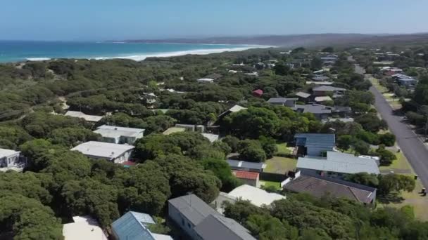 Luchtfoto Hoge Zandduin Scheidt Donohues Beach Van Stad — Stockvideo