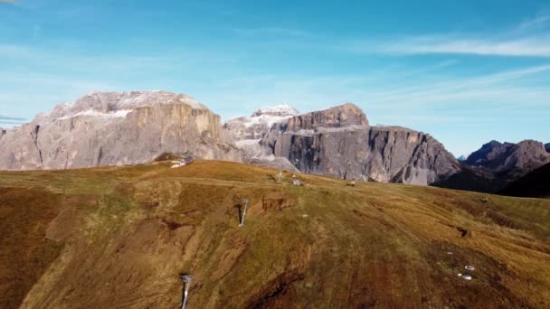 Uitzicht Vanuit Lucht Prachtige Dolomieten Bergen Zuid Tirol Skilift Val — Stockvideo