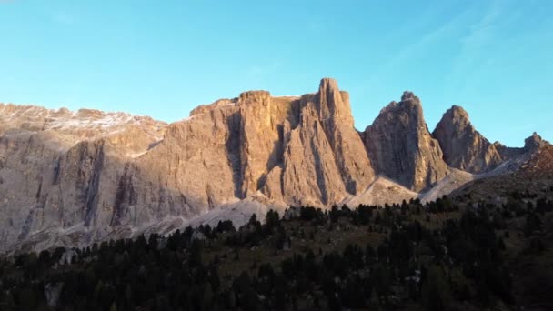 Západ Slunce Podzim Dolomitských Horách Sella Gruppe Massiv Údolí Val — Stock video