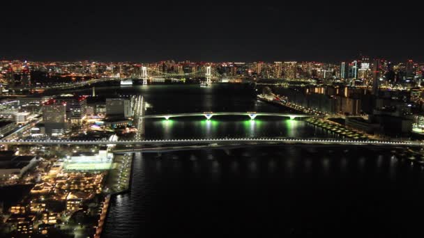 Vista Nocturna Del Famoso Puente Rainbow Ciudad Tokio Japón — Vídeos de Stock