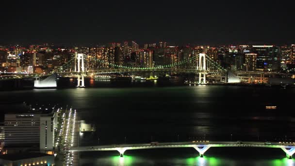 Vista Noturna Ponte Arco Íris Ponto Famoso Cidade Tóquio Japão — Vídeo de Stock