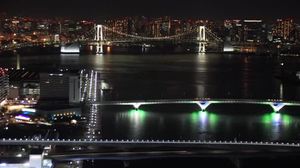 Vista Nocturna Del Famoso Puente Rainbow Ciudad Tokio Japón — Vídeo de stock