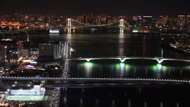Noční Pohled Rainbow Most Slavné Místo Tokyo Města Japonsku — Stock video