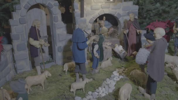 View Nativity Scene Shepherds Way Stable Christ Child Lying — Stock Video