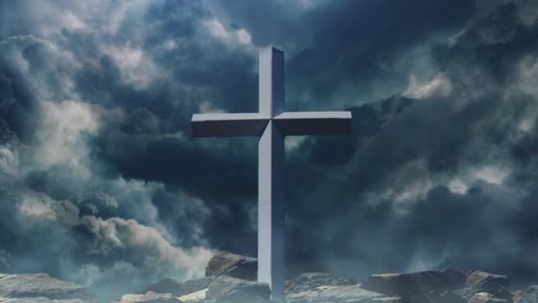 暗雲と雷雨を背景に十字架 — ストック動画