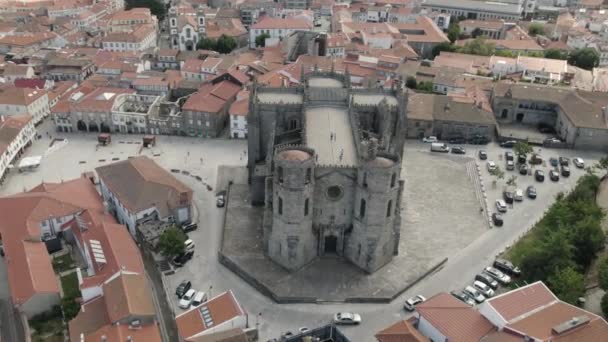 Kathedraal Van Guarda Guarda Stadsgezicht Portugal Luchtbaan — Stockvideo