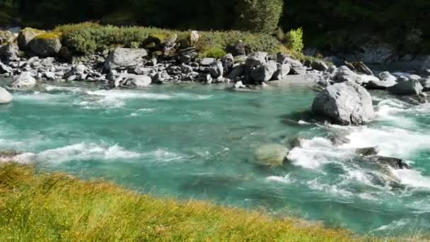 Powoli Unosząca Się Rzeka Rob Roy Glacier Podczas Słonecznego Dnia — Wideo stockowe