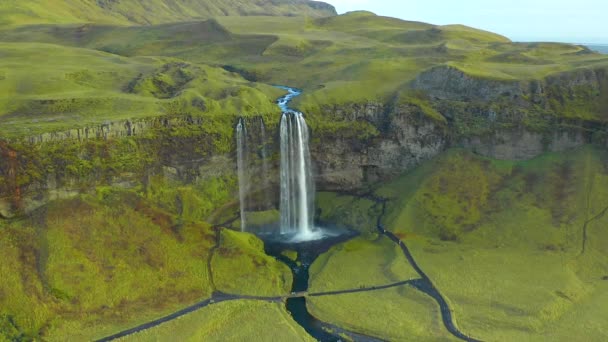Paysage Cascade Seljalandsfoss Paysage Naturel Incroyable Vue Imprenable Sur Drone — Video