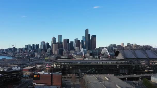 Panorámica Aérea Hermoso Día Mobile Park Hogar Los Marineros Seattle — Vídeo de stock