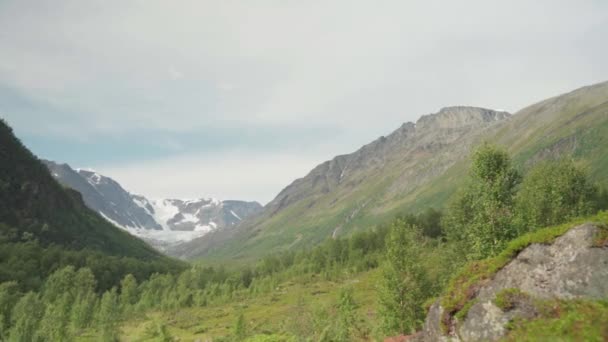 Utsikt Över Fjällvandring Lyngsdalen Breeze Day Norge Statisk — Stockvideo