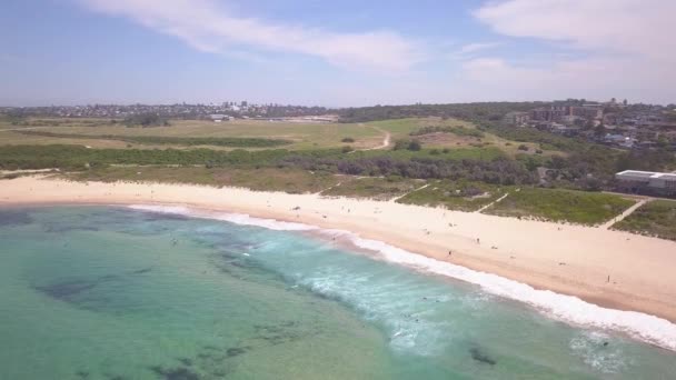Disparo Aéreo Dron Sobre Playa Maroubra Del Sur Sydney Australia — Vídeo de stock