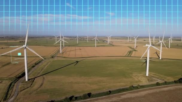 Современные Ветряные Турбины Накладывают Технологическую Сеть Предоставляя Информацию Потреблении Энергии — стоковое видео