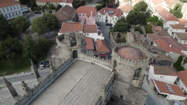 Vista Superior Del Parapeto Merlón Arquitectura Medieval Almena Fortificación Iglesia — Vídeo de stock