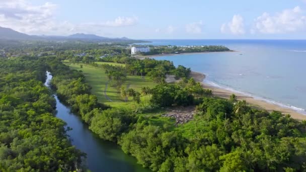 Lush Green Landscape Desembocarura Rio Munoz Puerto Plata Dominican Republic — 비디오