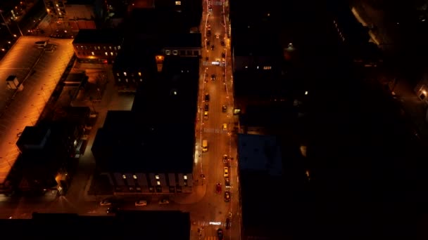 Street Sherbrooke City Illuminato Con Luci Durante Notte Canada Pullback — Video Stock