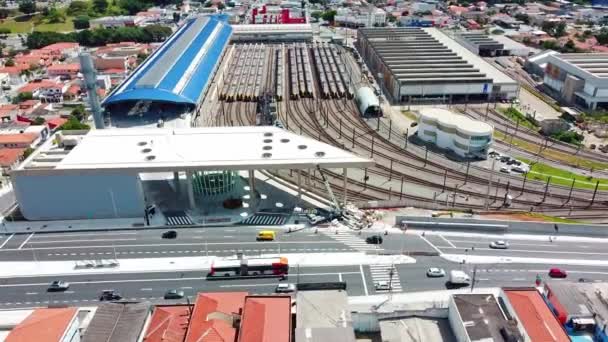 Letecký Pohled Vlakového Nádraží Stanice Metra Veřejná Doprava Sao Paulo — Stock video