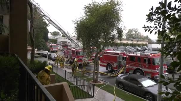 Camions Pompiers Éteindre Grand Feu — Video