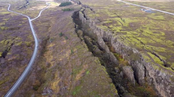 Dobře Viditelný Tektonický Talíř Národním Parku Thingvellir Islandu — Stock video