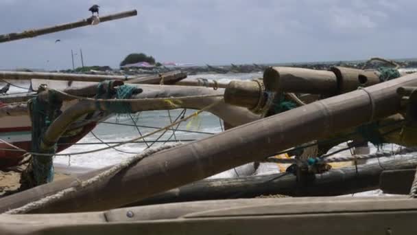 Oruwa Artesanal Madeira Tradicional Katamaran Barco Pesca Praia Negombo Sri — Vídeo de Stock