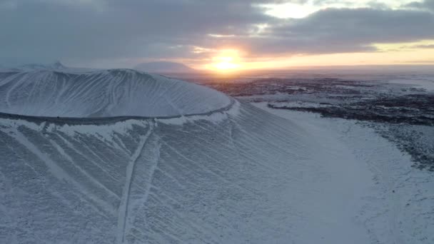 Cratera Vulcânica Hverfjall Perto Lago Mvatn Norte Islândia Durante Pôr — Vídeo de Stock