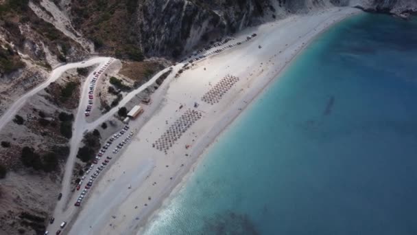 Légi Kilátás Myrtos Strand Kefalonia Vagy Cephalonia Görögországban Idilli Hely — Stock videók