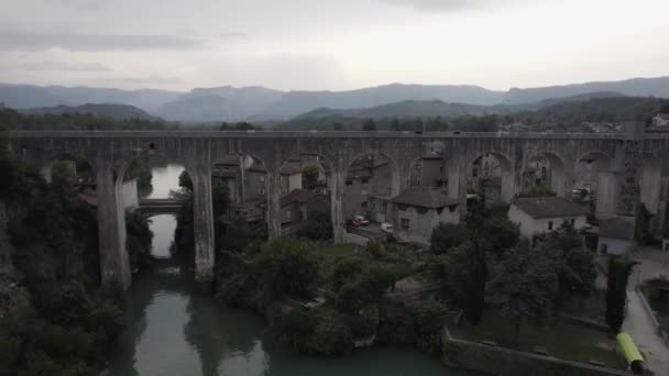 Video Con Drone Che Vola Sul Ponte Saint Nazaire Royans — Video Stock