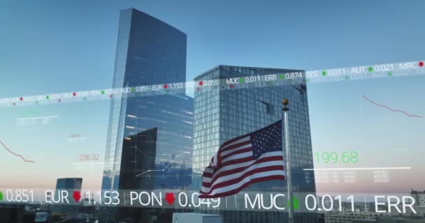 New York Stock Exchange Nyse Ticker Dengan Bendera Amerika Orbit — Stok Video