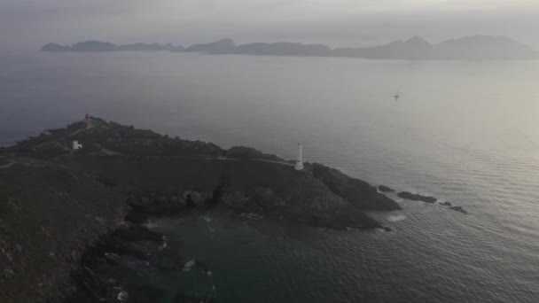 Panoráma Kilátás Világítótorony Cabo Home Tengerparton Galícia Spanyolországban Cies Islands — Stock videók