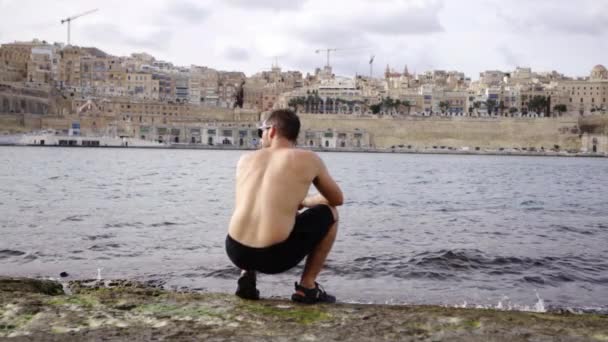 Living Style Posing Barebody Valletta Malta Slow Motion — Stock Video