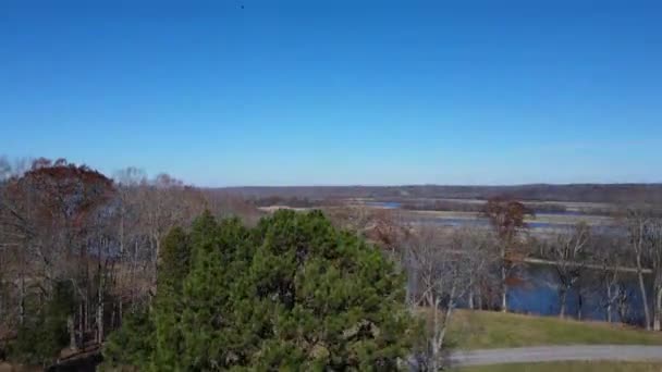 Cumberland River Waterway Fort Donelson National Battlefield Dover Tennessee Dron — Vídeos de Stock