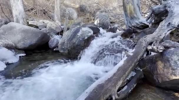 Sötvattenbäck Med Liten Vattenfall Vattenförvaltning Dal Finete Utlopp Hand Vattnet — Stockvideo