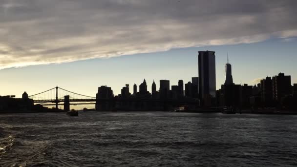 Silhouette New York City Bridge Sunset View Hudson River — Stock Video