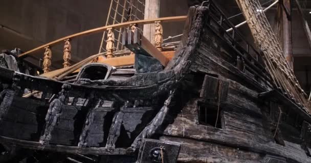 17Th Century Swedish Warship Sank Recovered Now Sits Museum Vasa — Stock Video