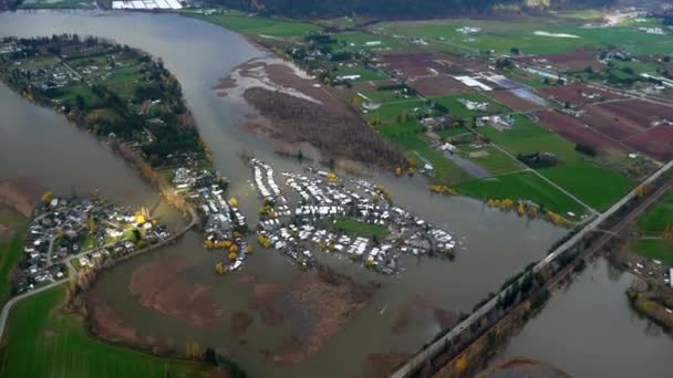 Katastrofalne Powodzie Abbotsford Kolumbia Brytyjska Kanada Deszczu Antena — Wideo stockowe