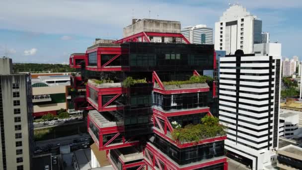 Flygfoto Exotiska Kontorsbyggnad Med Växter Vacker Stadsarkitektur Salvador Bahia Brasilien — Stockvideo