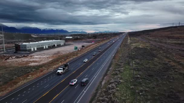 Aerial View Redwood Road Street Traffic Bluffdale Utah Lateral Backward — 비디오