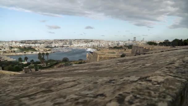 Malta Kış Boyunca Güneşli Bir Günde Valletta City Limanı — Stok video