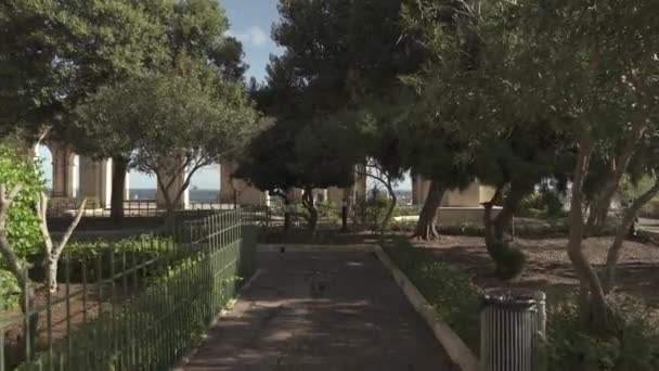 Bågar Lower Barrakka Gardens Med Olivträd Valletta Malta Solig Dag — Stockvideo