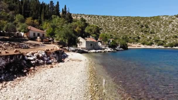 Bájos Házak Kavicsos Strand Agia Sofia Görögország Légi Felvétel — Stock videók