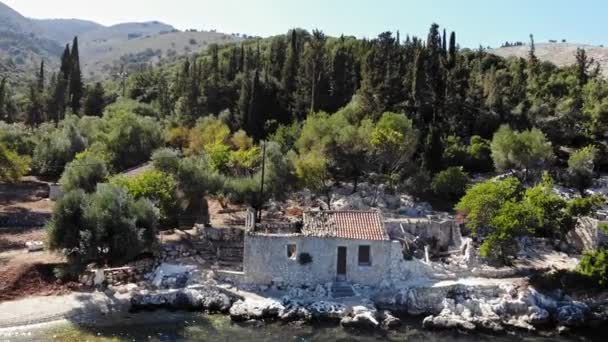 Ruines Anciennes Sur Côte Robuste Plage Aigia Sofia Grèce Fusillade — Video
