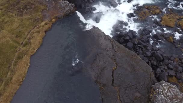 Αεροφωτογραφία Της Oxarafoss Όμορφο Καταρράκτη Στην Ισλανδία — Αρχείο Βίντεο