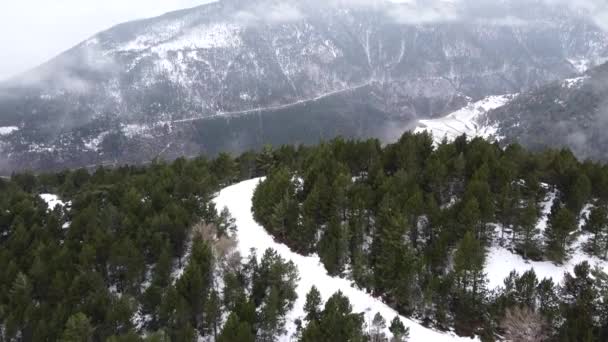Drone Shot Flying Snow Capped Mountaintops Pyrenees Mountains — Stock Video