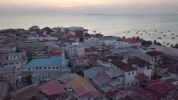 Basso Volo Aereo Sulla Parte Vecchia Stone Town Zanzibar Tanzania — Video Stock