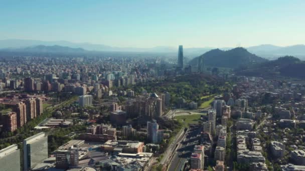 Şili Deki Santiago Şehrinin Hava Manzarası Çekim Kuruluyor — Stok video