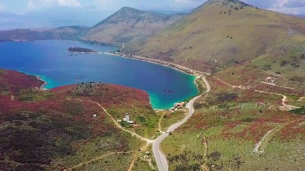Ohromující Pobřeží Krajina Porto Palermo Albánské Riviéře Východní Evropě Letecký — Stock video